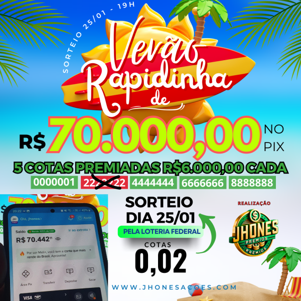 🏆🚀 Rapidinha de Verão R$ 70.000! NO PIX🤑💸